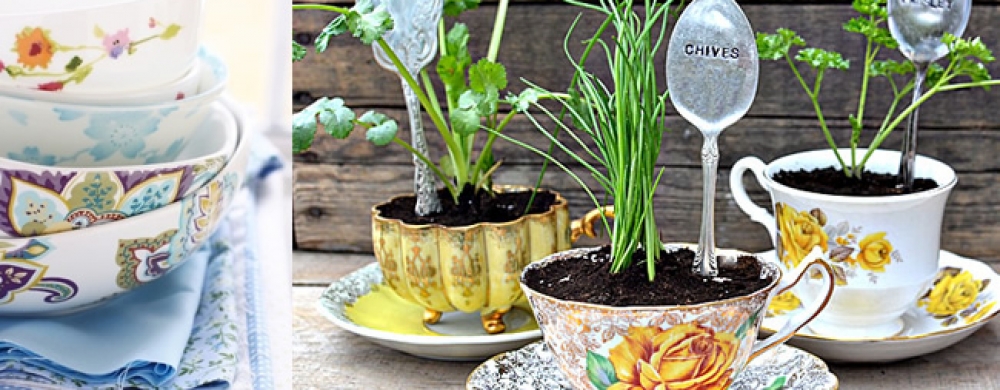 Un mini jardin vintage dans une tasse à thé